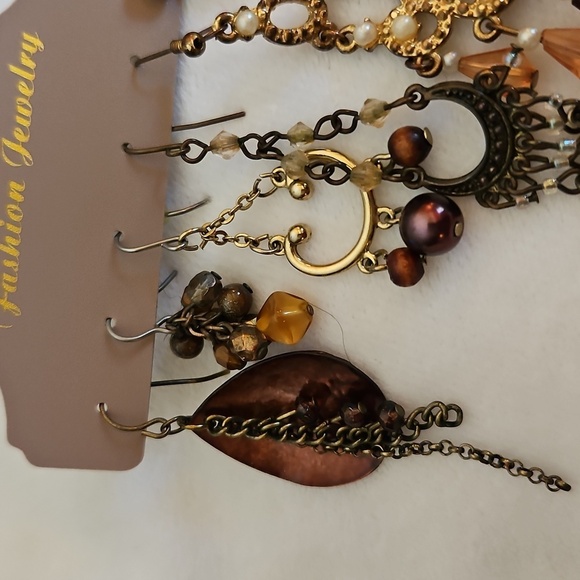 Vtg Set of Six Single Boho Gypsy Chandalier Dangle Hook Earrings - Picture 2 of 4